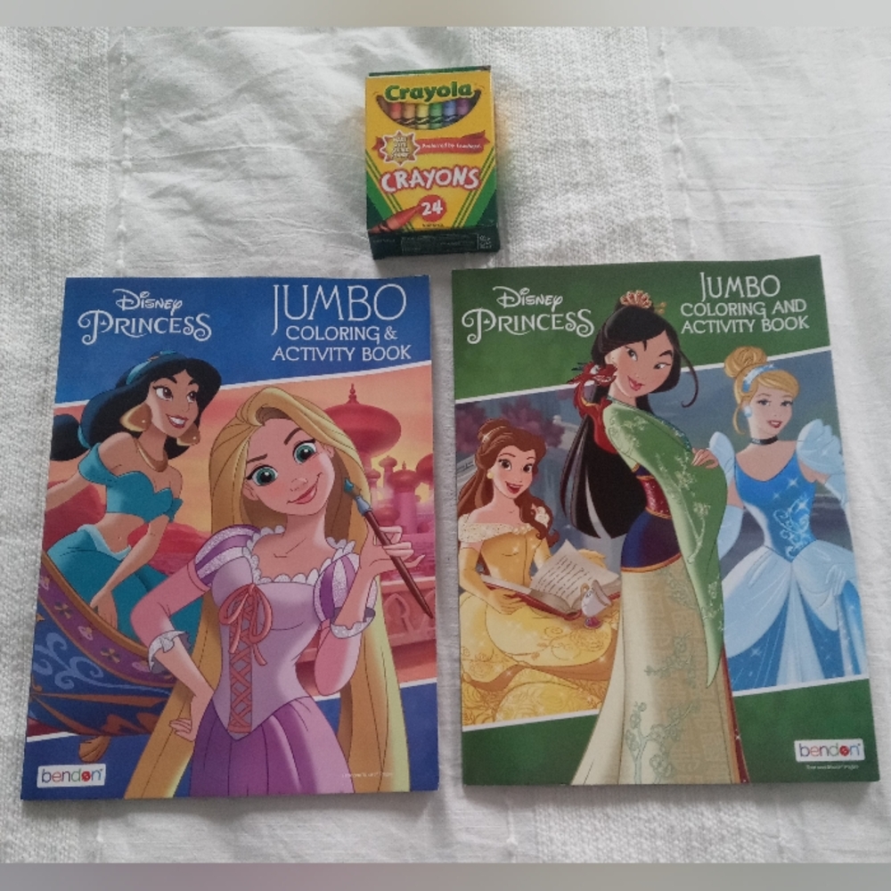 NWT Bendon JUMBO Disney Princess Coloring/Activity Book's & (1) Box of Crayon's